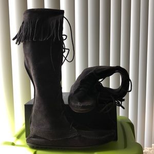Minnetonka tall lace up moccasins